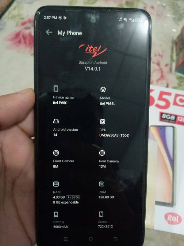 itel P65C, Ram: 4+4=8Gb, Memory: 128Gb, Full Packing , 4