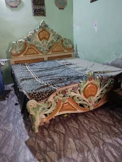 Wooden King Bed with Side Table, 3 Door Almari, Big Dressing Table.