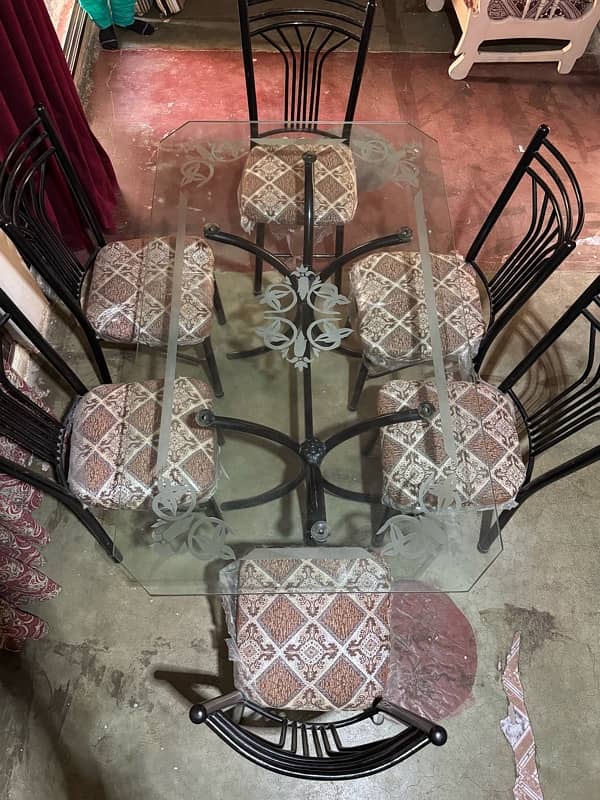 6 chairs dining table (heavy glass) 1