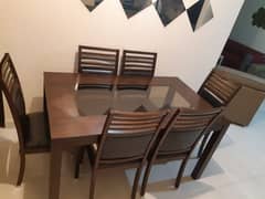 HOME CENTER Dinning Table with Glass and 6 Chairs  (Made in Malaysia)