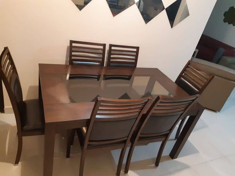 HOME CENTER Dinning Table with Glass and 6 Chairs  (Made in Malaysia) 0