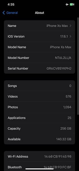 i phone xs max non pta face id on 256gb battery health 83% 7