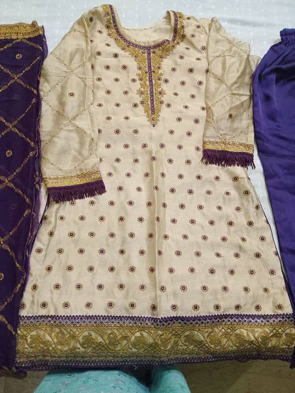 Three piece silk stitched dress . good condition 2