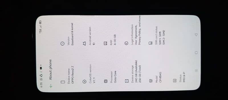 oppo Reno 2z . all okay hay 10×10 condition . ram 8 . rom 256 12