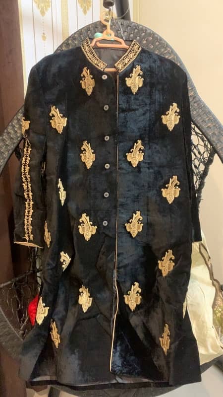 Designer Black pure velvet Sherwani 0