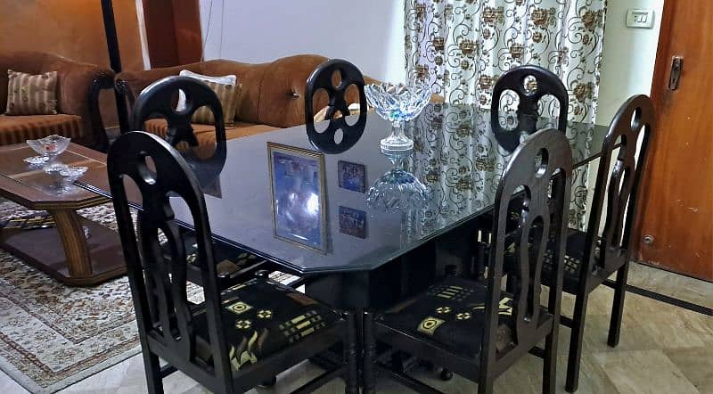 6 chairs wooden dining table with glass top 0