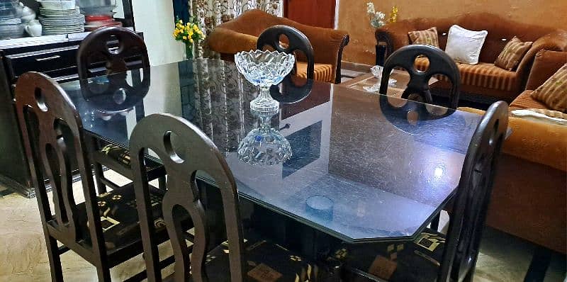 6 chairs wooden dining table with glass top 1