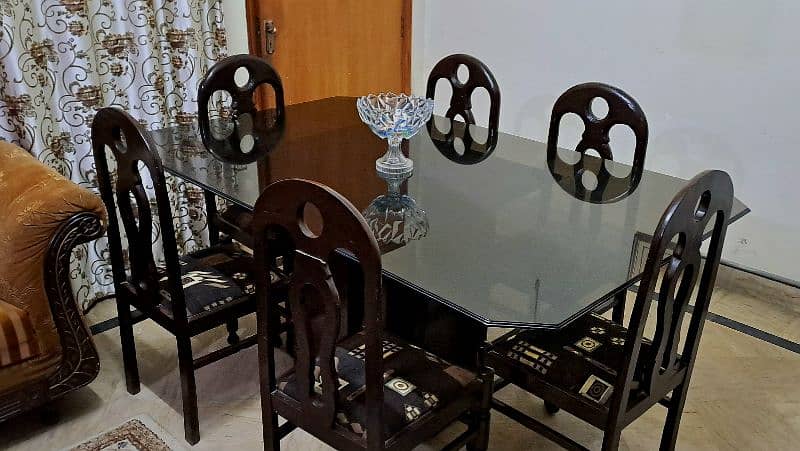 6 chairs wooden dining table with glass top 2