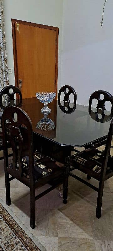 6 chairs wooden dining table with glass top 3