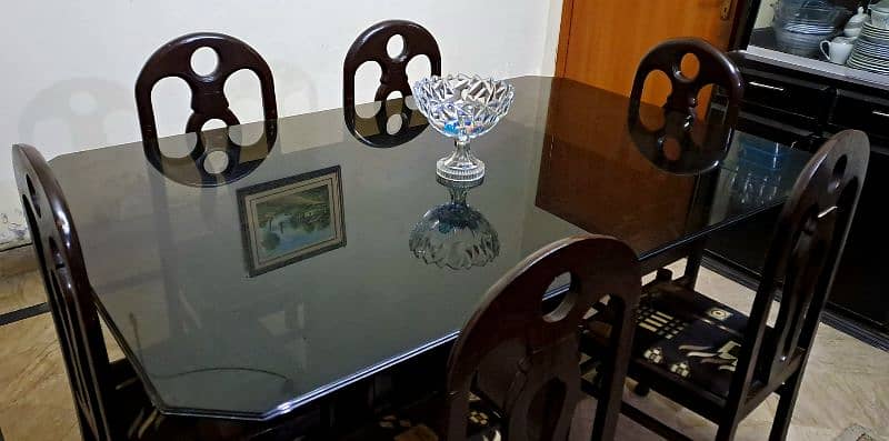 6 chairs wooden dining table with glass top 4