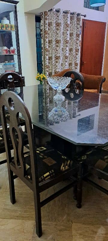 6 chairs wooden dining table with glass top 5