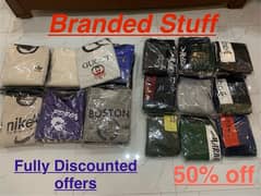 Branded trousers and shirts