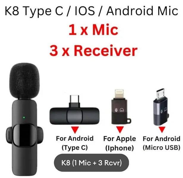 Original Wireless K8 and Boya Microphones 3 in 1 with Noise Cancelling 2