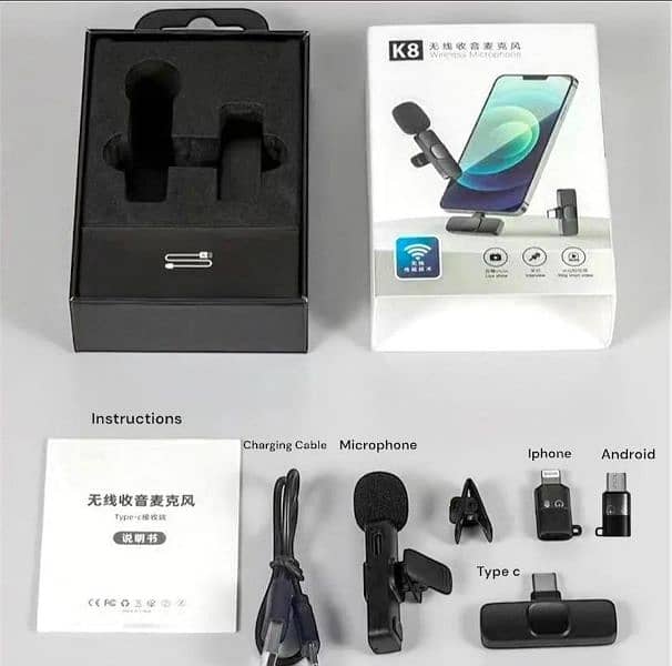 Original Wireless K8 and Boya Microphones 3 in 1 with Noise Cancelling 3