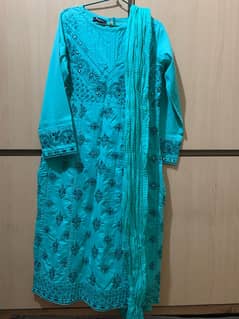 Elegant Aqua Blue Embroidered Kurti with Dupatta