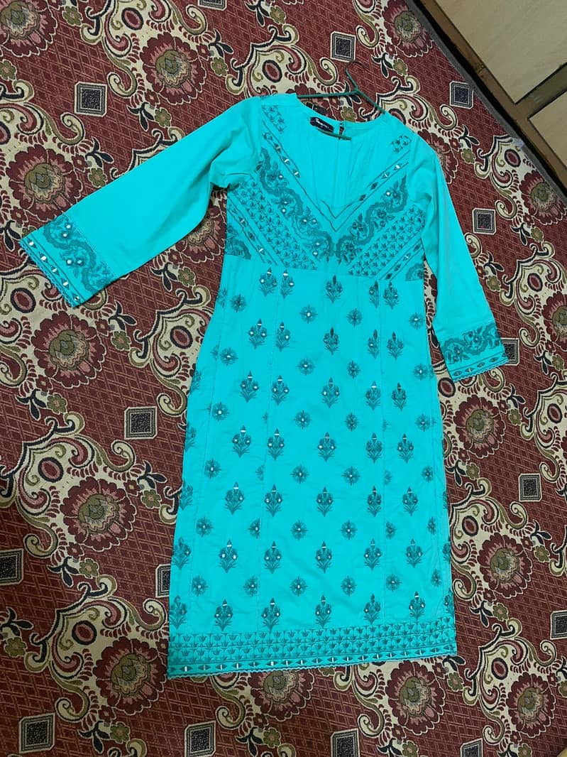 Elegant Aqua Blue Embroidered Kurti with Dupatta 3