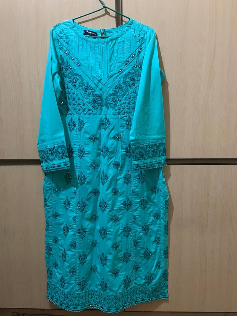 Elegant Aqua Blue Embroidered Kurti with Dupatta 5