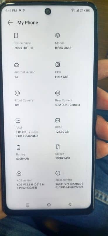 Infinix Hot30 8+8=16/128 GB . 5000Mah battery 3