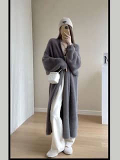 1 Pc Women's Elegant Plain Wool Cardigan Long Coat