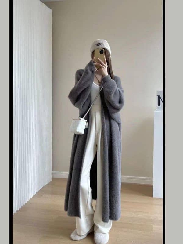 1 Pc Women's Elegant Plain Wool Cardigan Long Coat 1