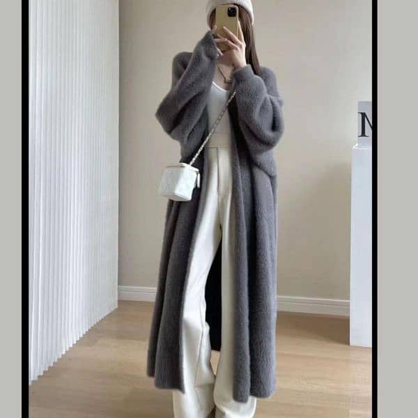 1 Pc Women's Elegant Plain Wool Cardigan Long Coat 2