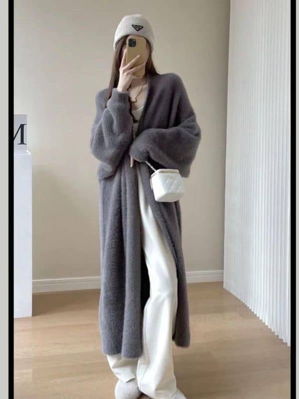 1 Pc Women's Elegant Plain Wool Cardigan Long Coat 3