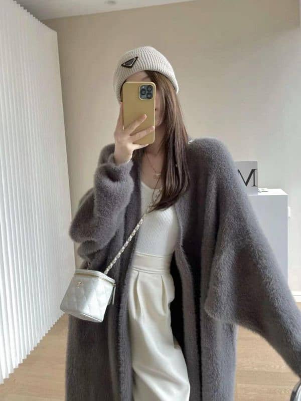 1 Pc Women's Elegant Plain Wool Cardigan Long Coat 4