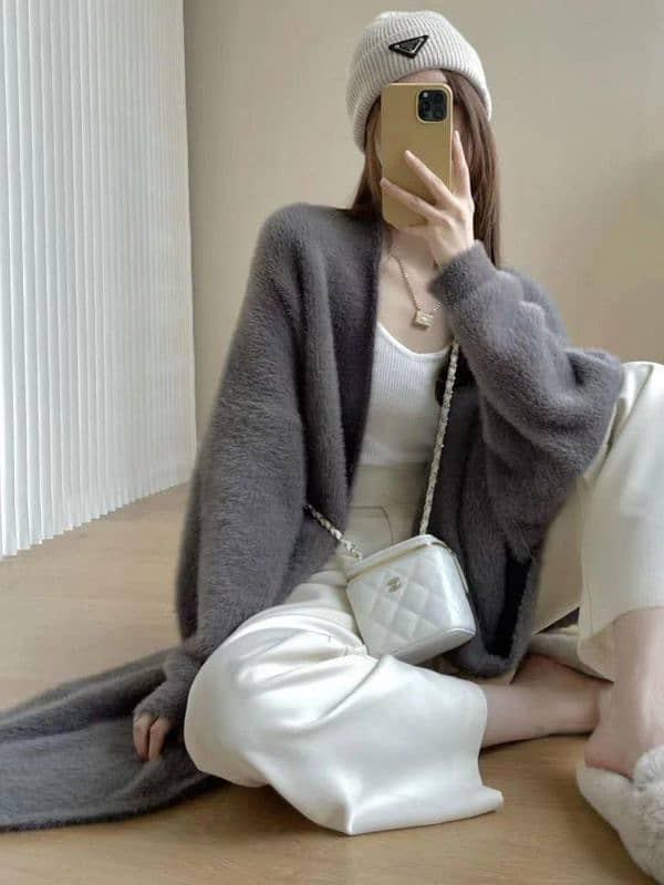 1 Pc Women's Elegant Plain Wool Cardigan Long Coat 5