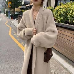 1 Pc Women's Elegant Plain Wool Cardigan Long Coat