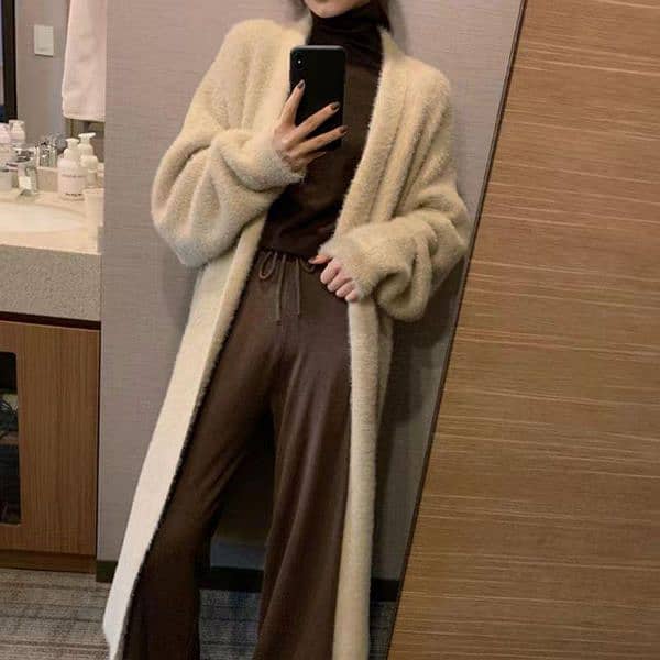 1 Pc Women's Elegant Plain Wool Cardigan Long Coat 1