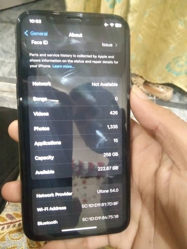 iphone X face id issue 256 Gb btry hlt 100jiss 9