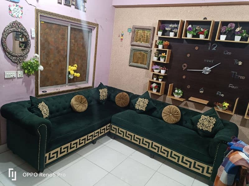 L shaped Sofa Set for Sale (in dark Green color) 8