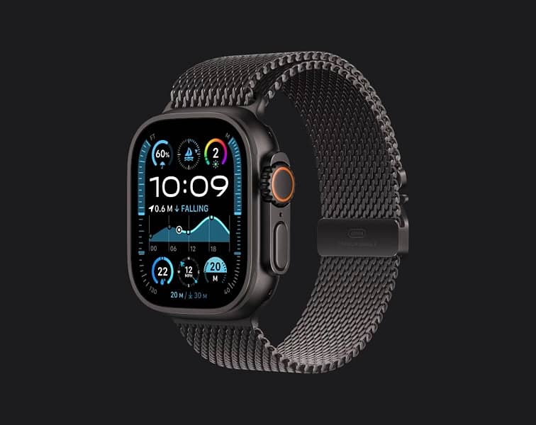 Apple watch ultra 2 49mm Black Ti Case with Titanium Milanese Loop. 0