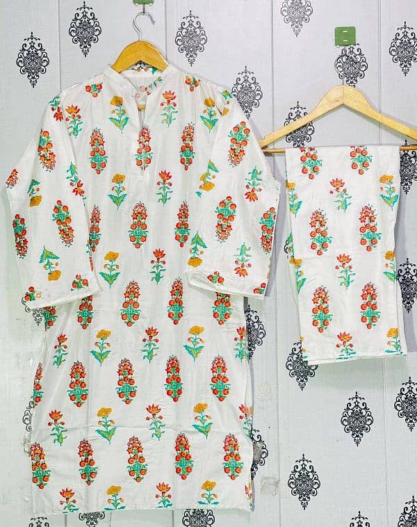 2 Pcs Women's Stitched Linen Block Printed Suit 0