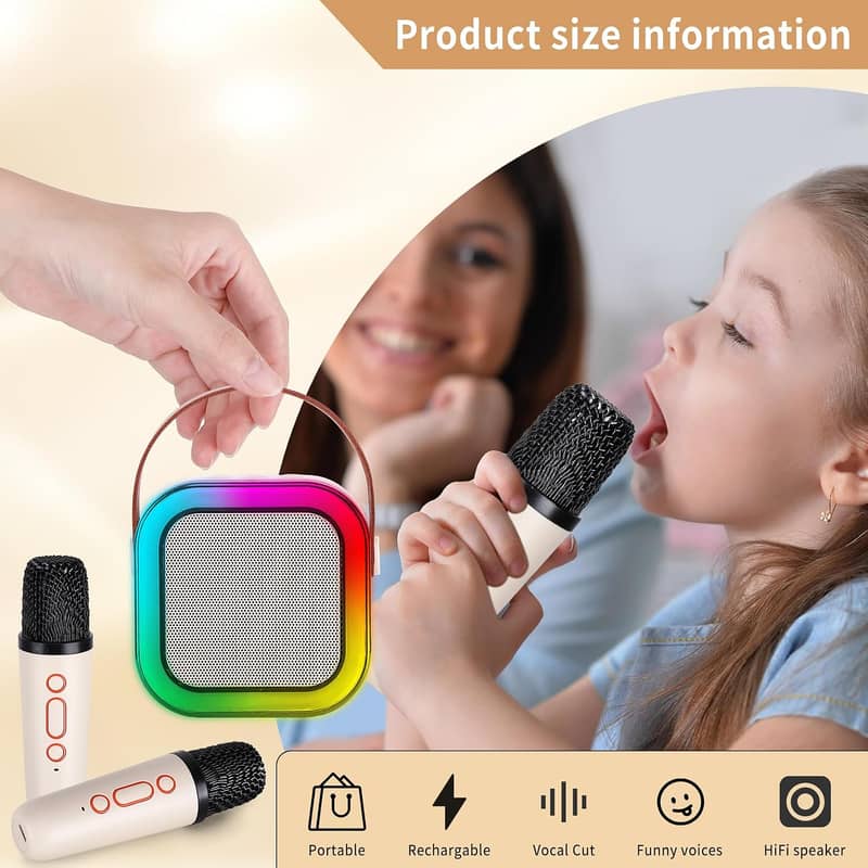 LED Karaoke Machine,Portable Bluetooth with 2 Wireless Microphone 11