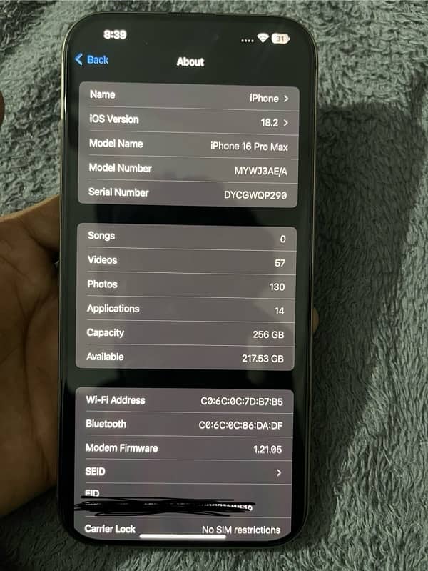 IPHONE 16 pro maxx 256gb FU TRA 8