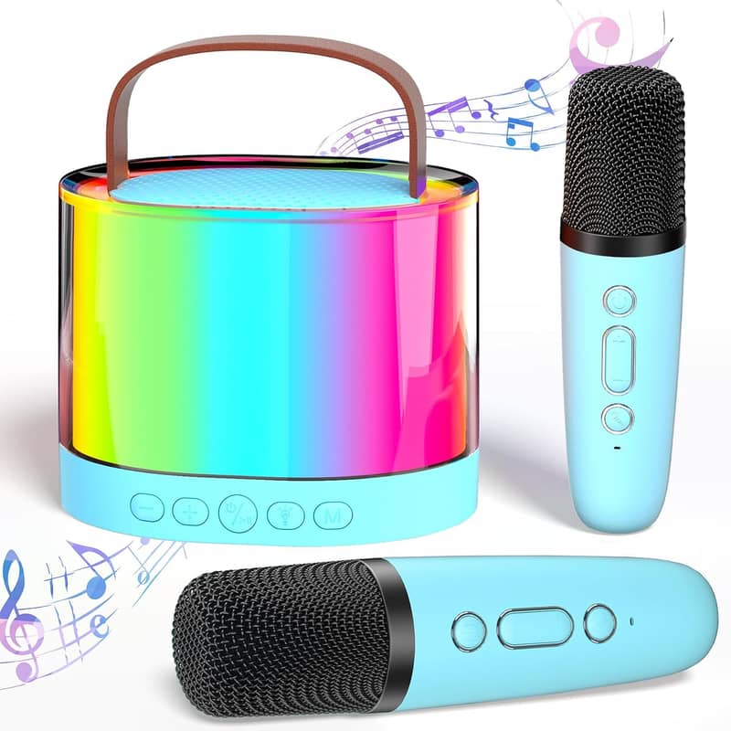 Karaoke Machine Portable Bluetooth Speaker with 2 Wireless Microphon 0