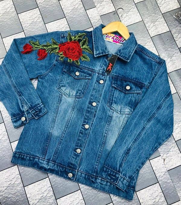 Stylish Women's Embroidered Denim Jacket - Standard Size, Blue 0