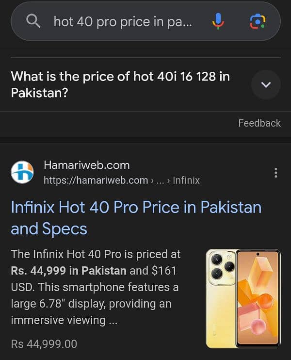 infinix hot 40 pro 8+8/256 gb ram 3