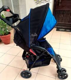 Blue and black pram