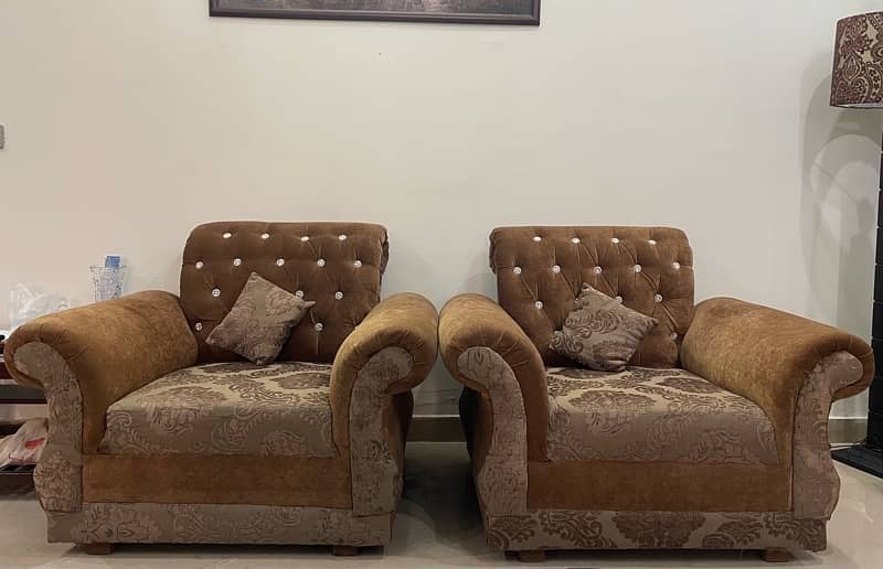 7 Seater Brown Velvet Sofa Set - Rarely Used 0