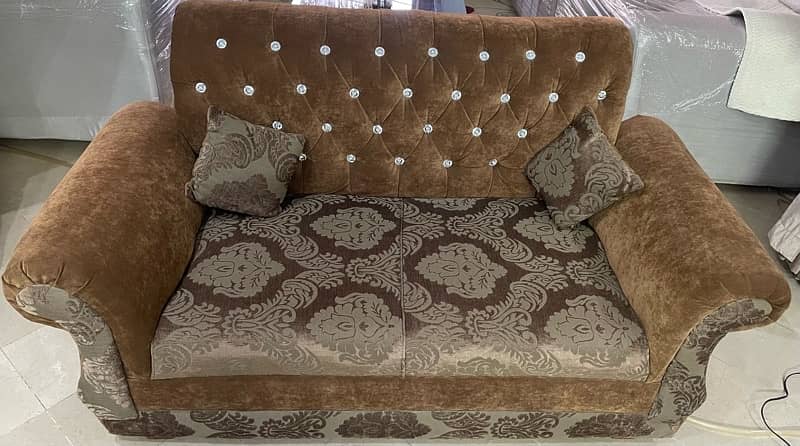 7 Seater Brown Velvet Sofa Set - Rarely Used 3