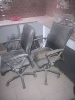 2 revolving chair and one office table for sale