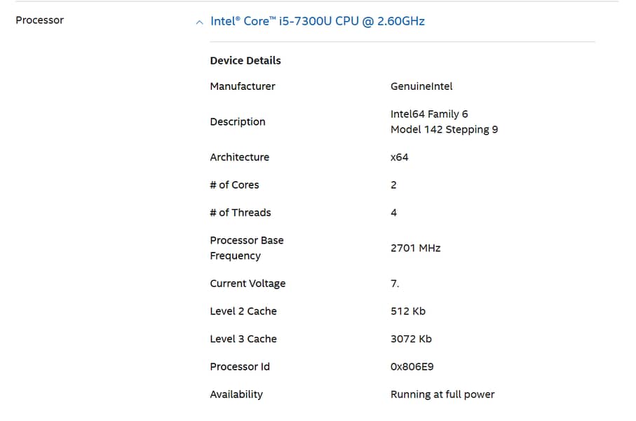 Dell Latitude 5480, Processor: Intel(R) Core(TM) i5-7300U CPU @ 2.60GH 2