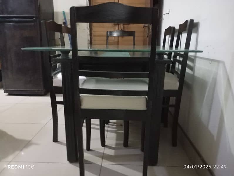 burmateak wood dining table with 12 mm glass top and 6 chairs 1