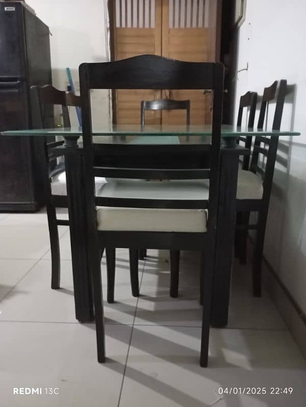 burmateak wood dining table with 12 mm glass top and 6 chairs 3