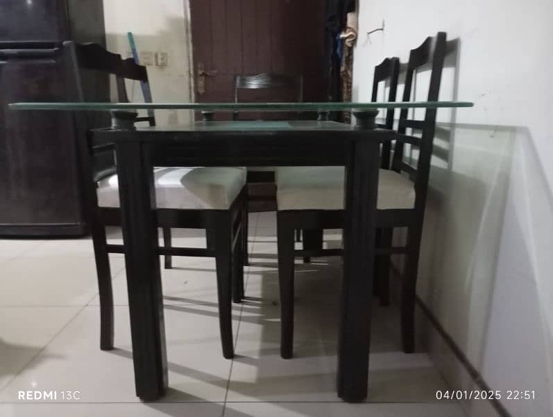 burmateak wood dining table with 12 mm glass top and 6 chairs 4