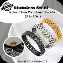 3pcs stylish chain bracelet set in golden black and silver