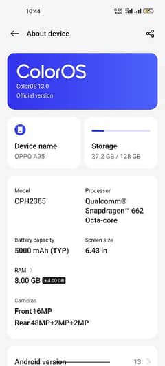 Oppo A95 8+4Gb ram