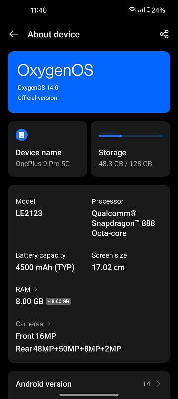 One plus 9pro 5G 6